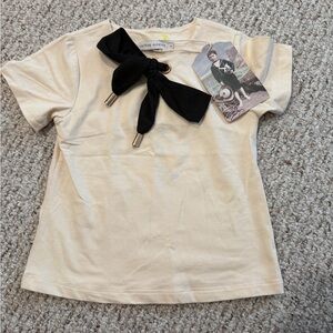 NWT Carbon Soldier Cream Tee 3t Black Grosgrain Bow with Grommets MSRP $88